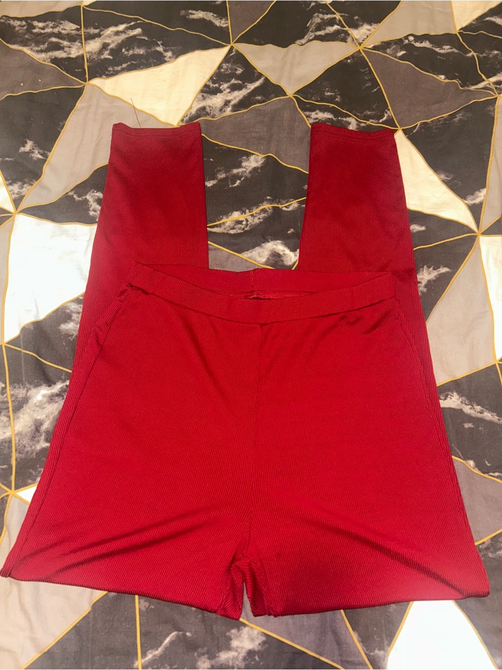 SHEIN Red Ribbed High-Waist Leggings